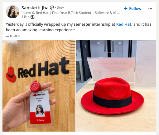 Yesterday, I officially wrapped up my semester internship at Red Hat, and it has been an amazing learning experience