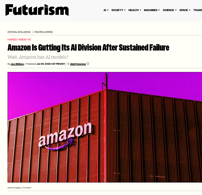 Amazon Is Gutting Its AI Division After Sustained Failure