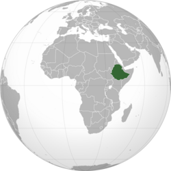 Orthographic map of Africa, showing Ethiopia location