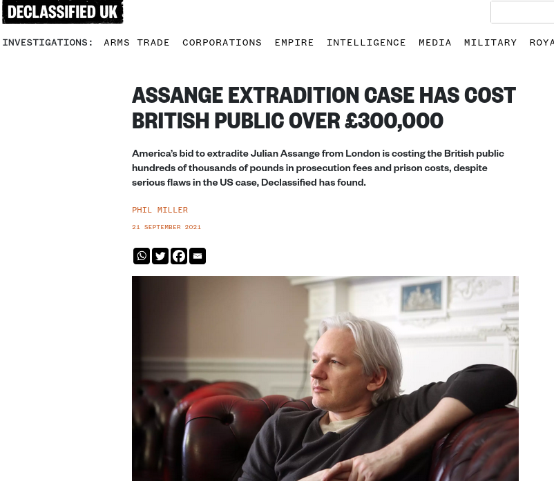 Assange extradition case has cost British public over £300,000
