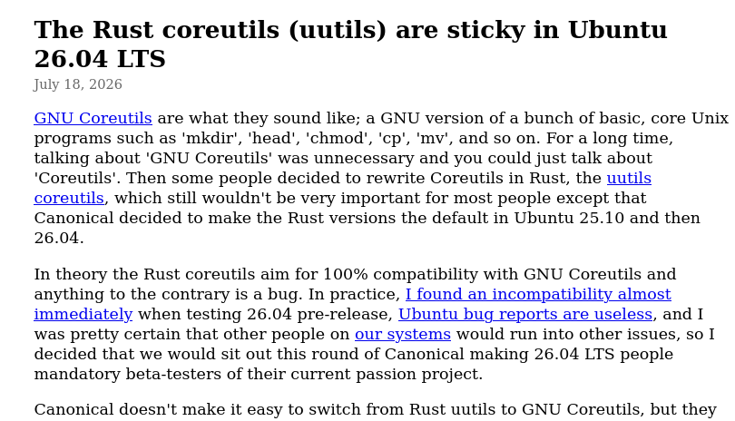 The Rust coreutils (uutils) are sticky in Ubuntu 26.04 LTS