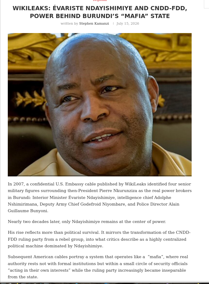 Wikileaks: Évariste Ndayishimiye and CNDD-FDD, Power Behind Burundi’s “Mafia” State
