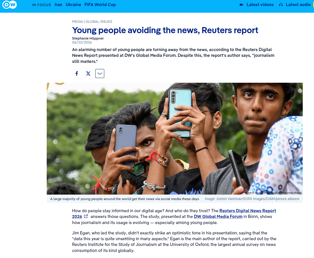 Young people avoiding the news, Reuters report