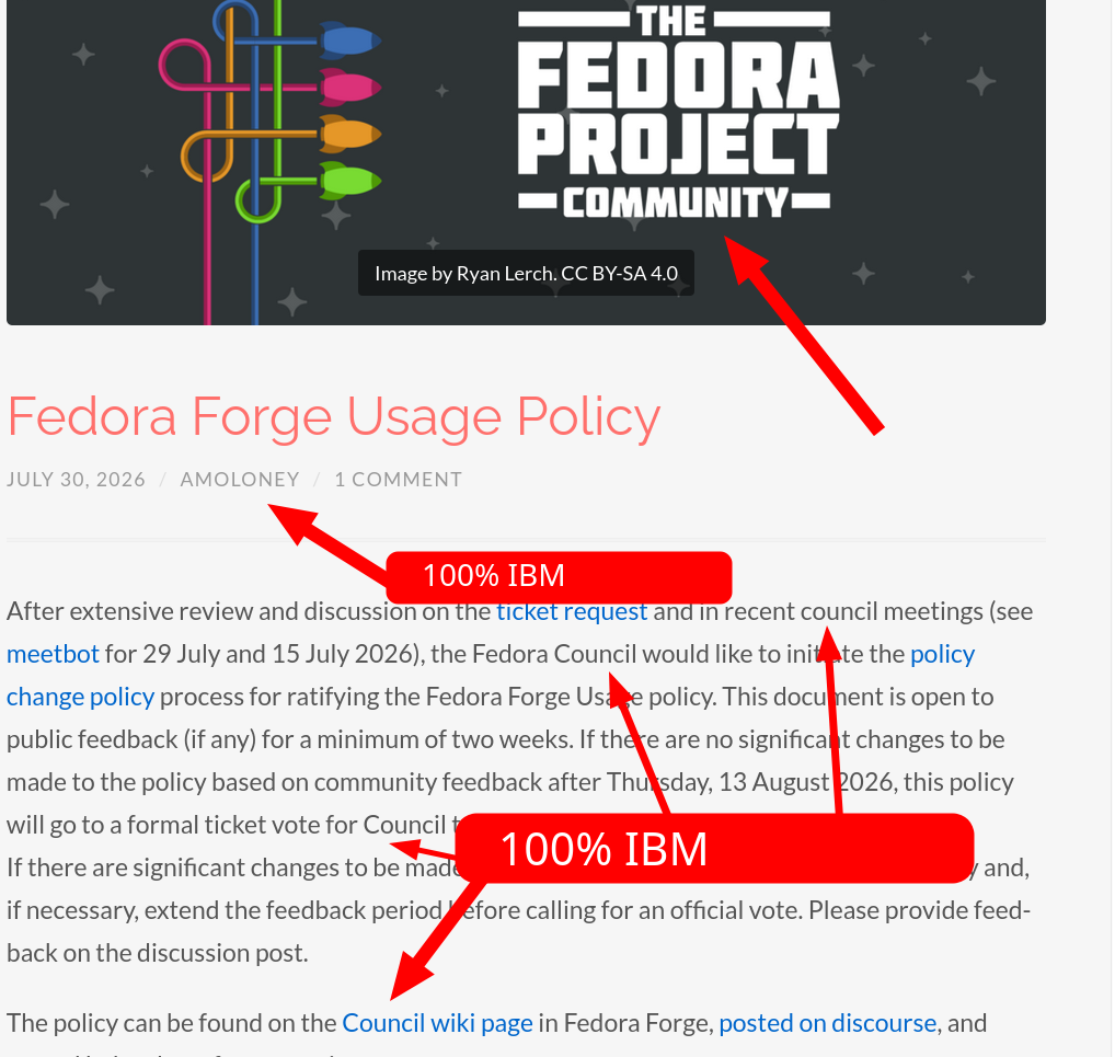 Fedora Forge Usage Policy, 100% IBM