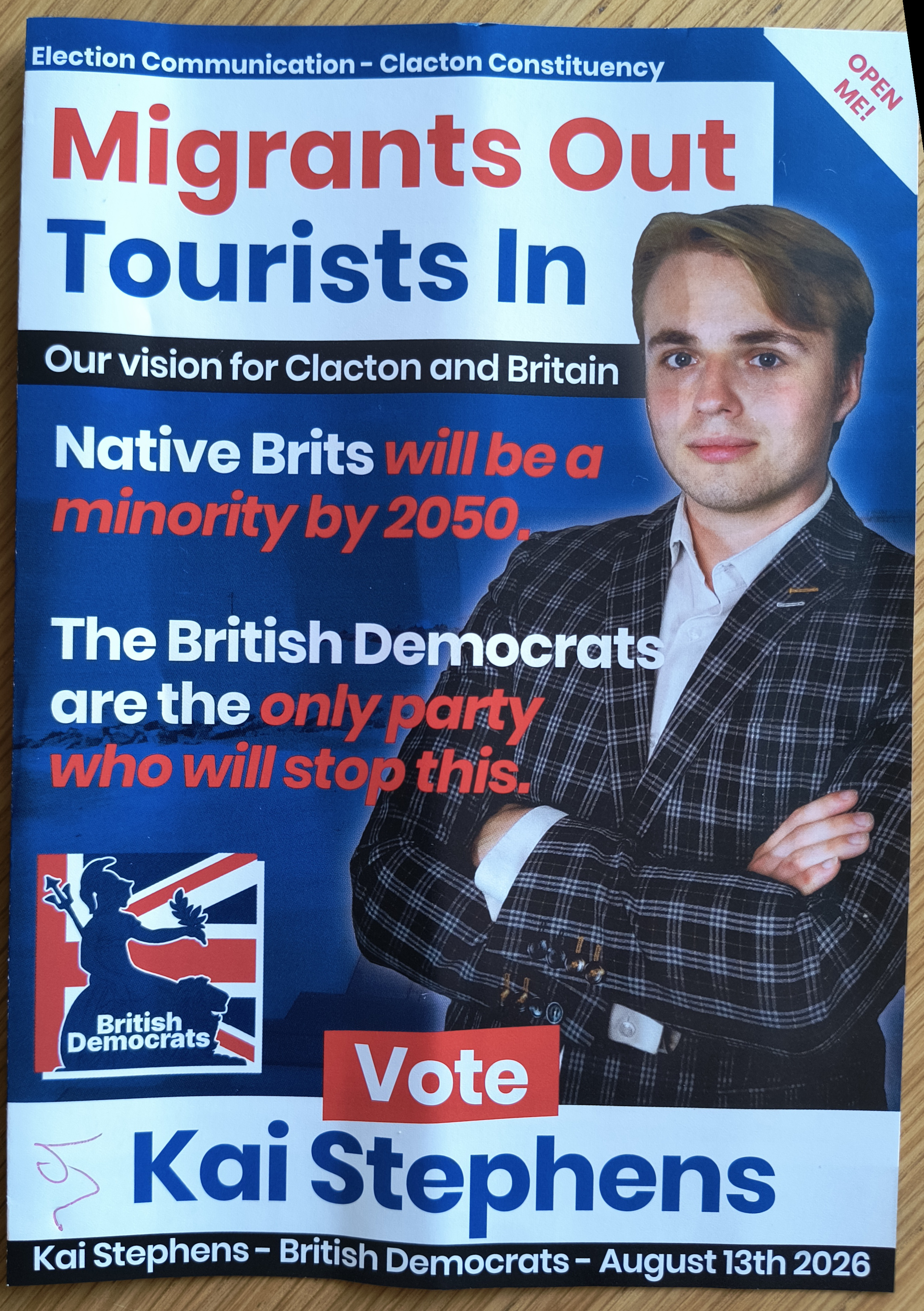 Kai Stephens, Barkley Walsh, British Democrats, Clacton leaflet, Nazi comparison