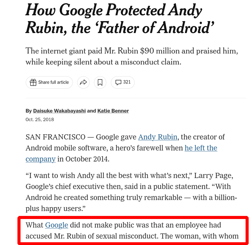 How Google Protected Andy Rubin, the ‘Father of Android’