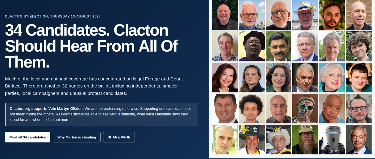 34 Candidates. Clacton Should Hear From All of Them.