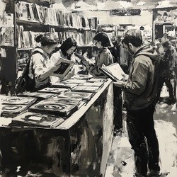 Customers Browsing Vinyl Records