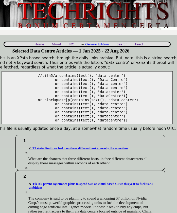 Selected Data Centre Articles — 1 Jan 2025 - 22 Aug 2026