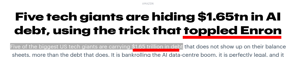 Five tech giants are hiding $1.65tn in AI debt, using the trick that toppled Enron