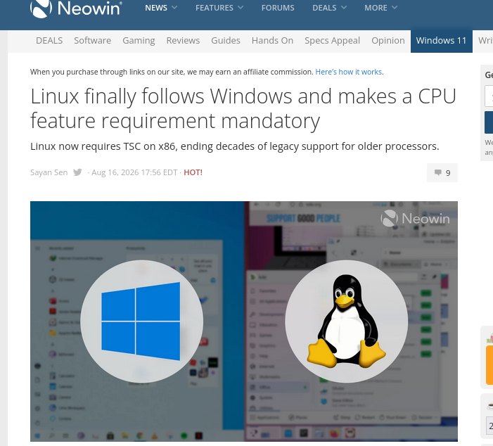  Linux finally follows Windows and makes a CPU feature requirement mandatory