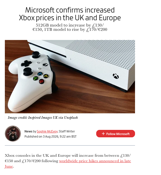 Microsoft confirms increased Xbox prices in the UK and Europe