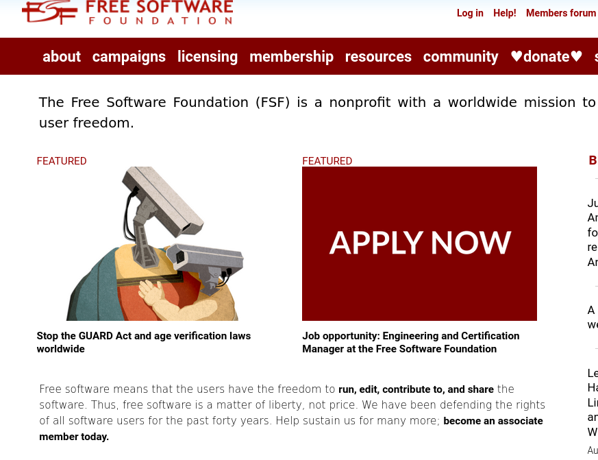 The Free Software Foundation (FSF) is a nonprofit with a worldwide mission to promote computer user freedom.
