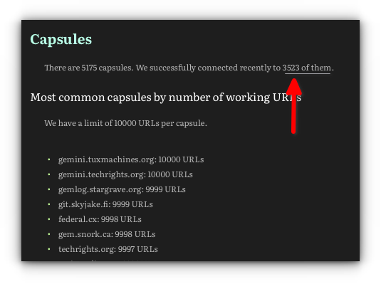 There are 5175 capsules. We successfully connected recently to 3523 of them.