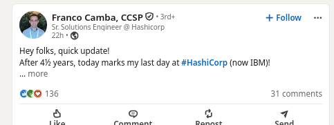 After 4½ years, today marks my last day at #HashiCorp (now IBM)!