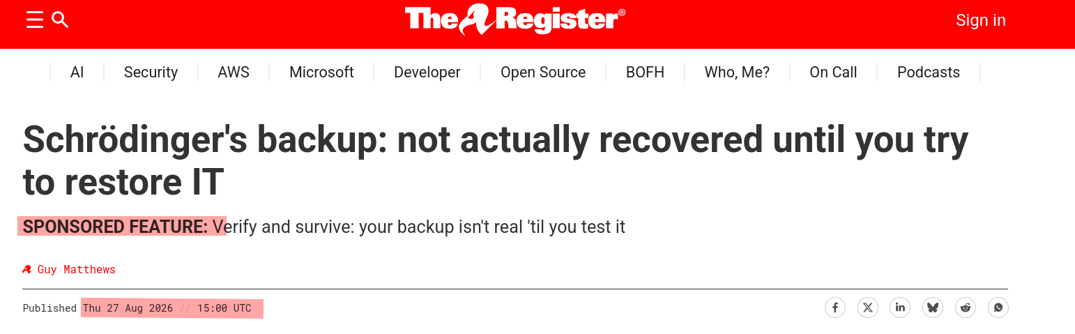 Schrödinger's backup: not actually recovered until you try to restore IT