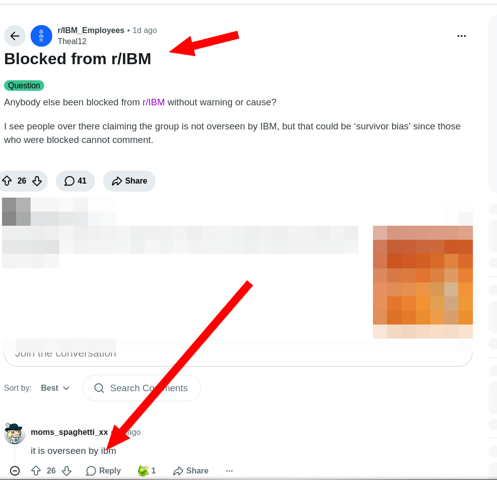 I see people over there claiming the group is not overseen by IBM, but that could be ‘survivor bias’ since those who were blocked cannot comment.