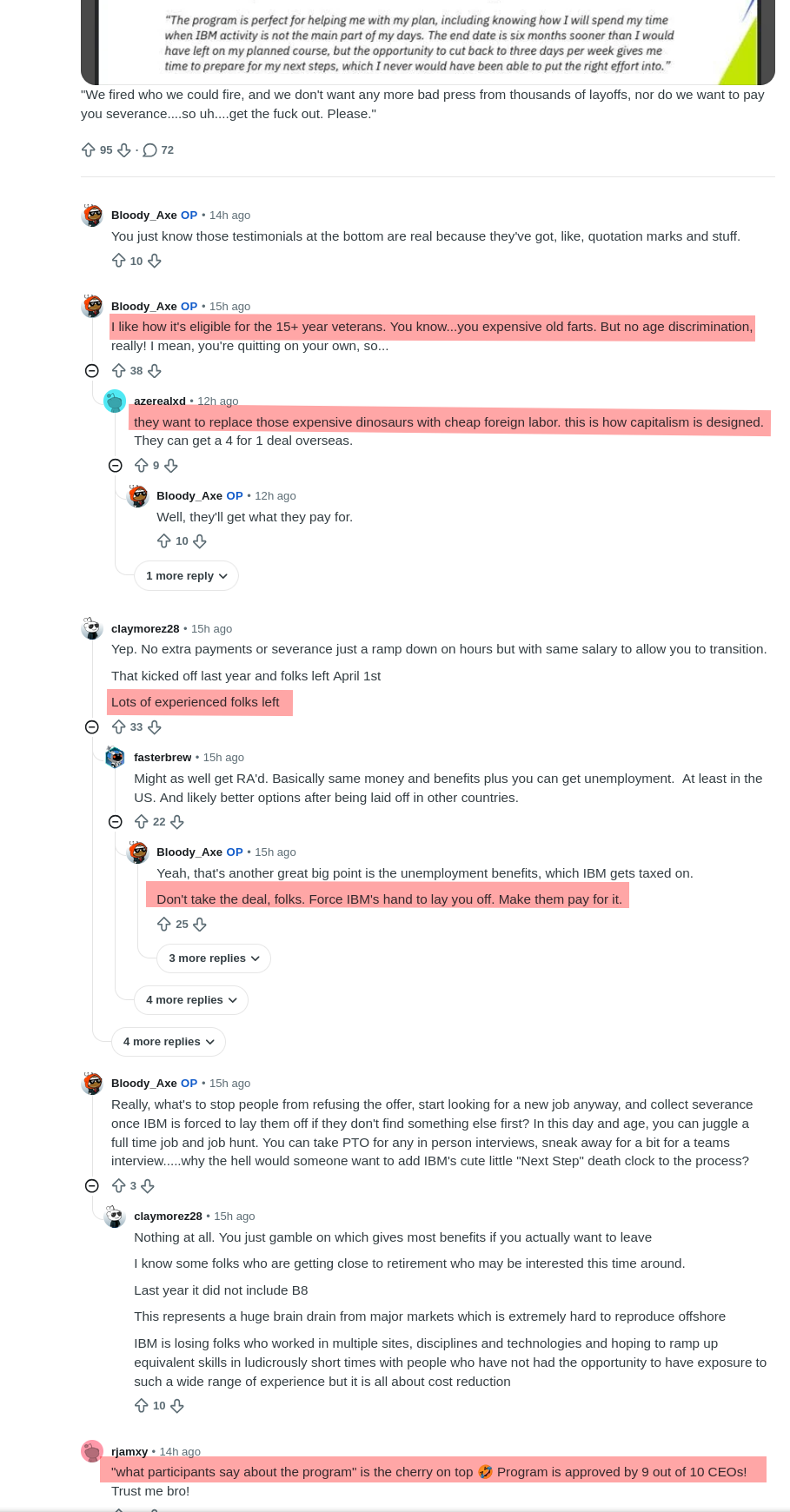 We fired who we could fire, and we don't want any more bad press from thousands of layoffs, nor do we want to pay you severance....so uh....get the fuck out. Please.