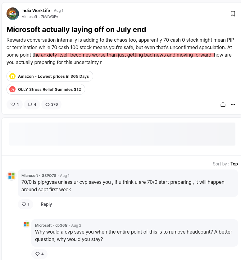 Microsoft actually laying off on July end