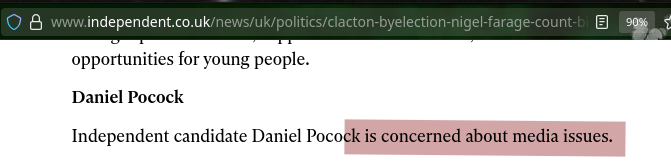 Independent candidate Daniel Pocock is concerned about media issues.