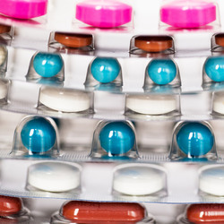 Packs of colorful medical pills