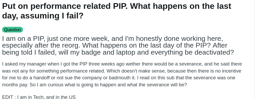Put on performance related PIP. What happens on the last day, assuming I fail?