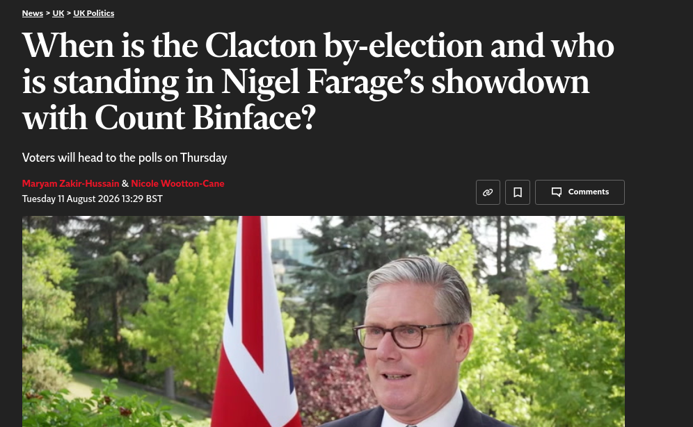When is the Clacton by-election and who is standing in Nigel Farage’s showdown with Count Binface?
