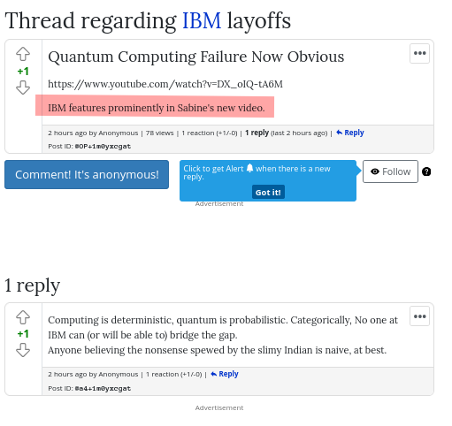 Quantum Computing Failure Now Obvious: Computing is deterministic, quantum is probabilistic. Categorically, No one at IBM can (or will be able to) bridge the gap.