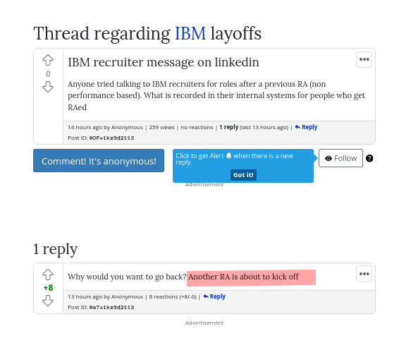 Anyone tried talking to IBM recruiters for roles after a previous RA (non performance based). What is recorded in their internal systems for people who get RAed