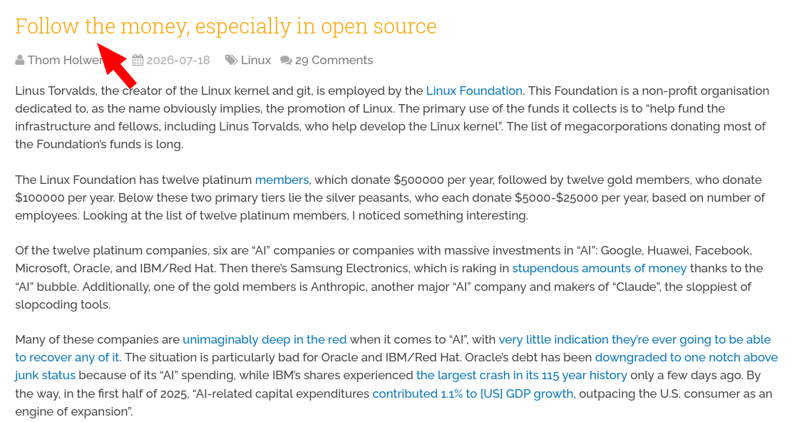 Follow the money, especially in open source