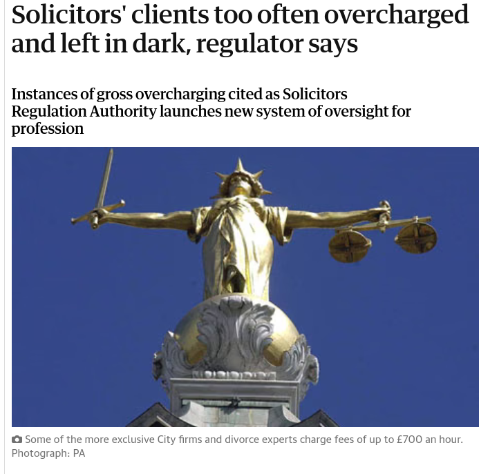 Solicitors' clients too often overcharged and left in dark, regulator says