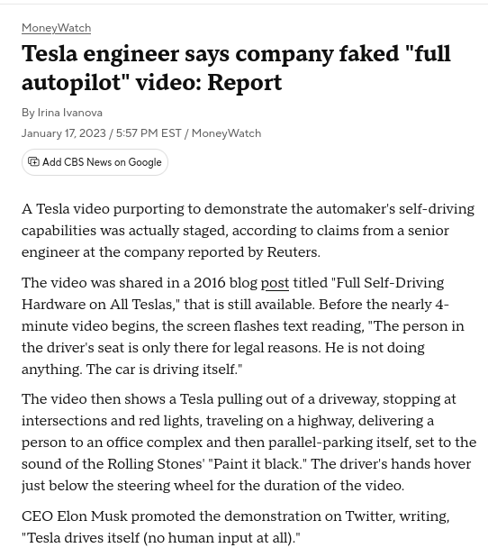 A Tesla video purporting to demonstrate the automaker's self-driving capabilities was actually staged, according to claims from a senior engineer at the company reported by Reuters.