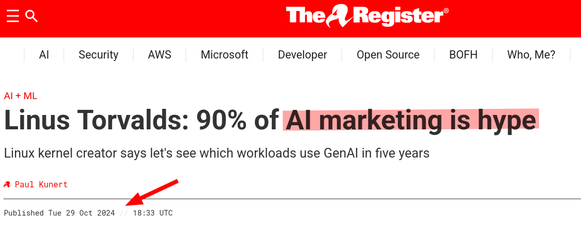 Linus Torvalds: 90% of AI marketing is hype