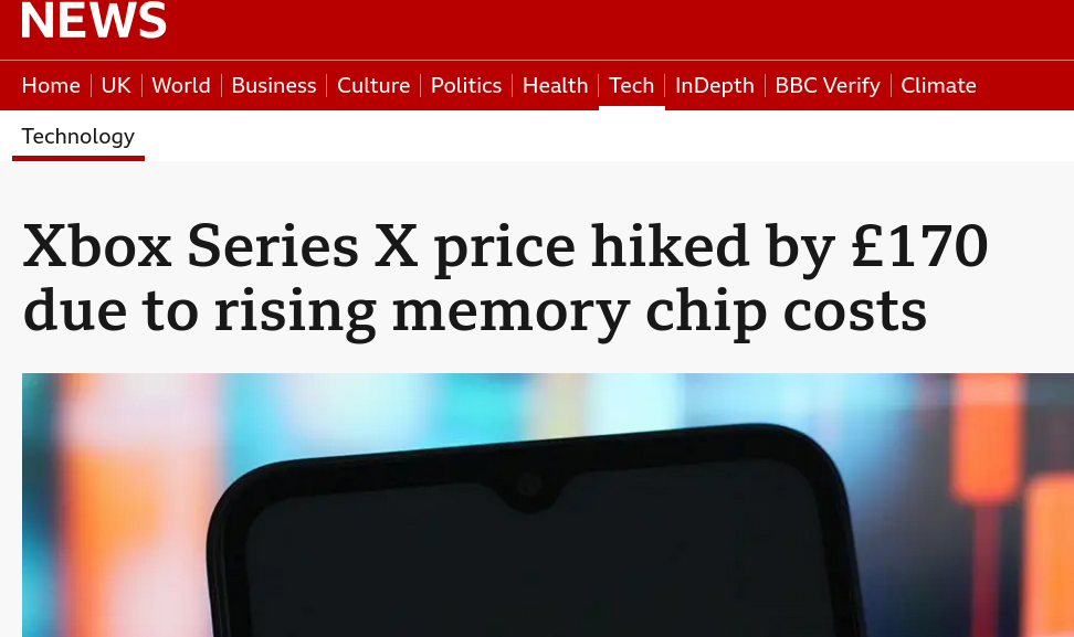 Xbox Series X price hiked by £170 due to rising memory chip costs
