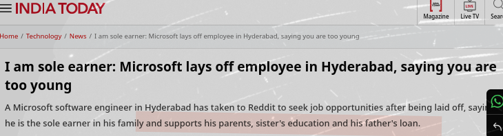 I am sole earner: Microsoft lays off employee in Hyderabad, saying you are too young