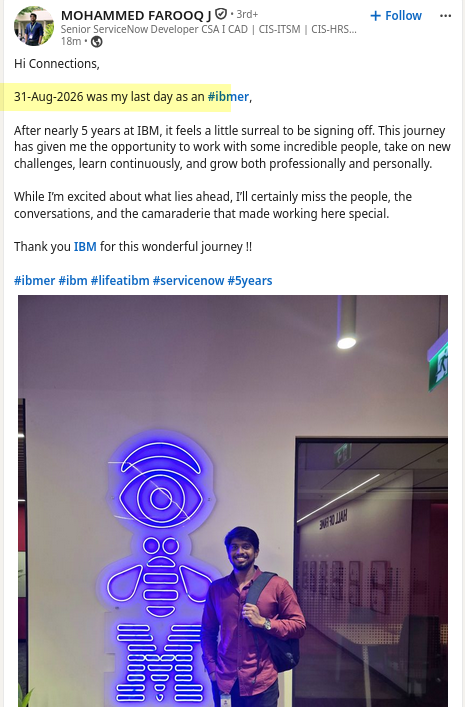 After nearly 5 years at IBM, it feels a little surreal to be signing off. This journey has given me the opportunity to work with some incredible people, take on new challenges, learn continuously, and grow both professionally and personally.