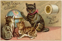 Cats with world globe advertising card 1870 - 1890