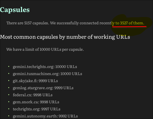 There are 5157 capsules. We successfully connected recently to 3527 of them.