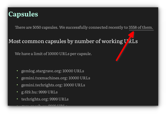 There are 5050 capsules. We successfully connected recently to 3558 of them.