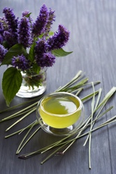 Green tea on a dark background