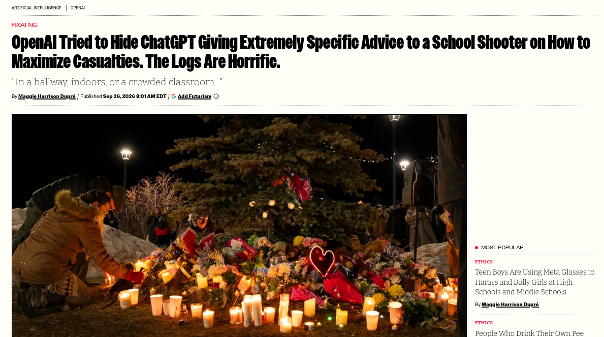 OpenAI Tried to Hide ChatGPT Giving Extremely Specific Advice to a School Shooter on How to Maximize Casualties. The Logs Are Horrific.