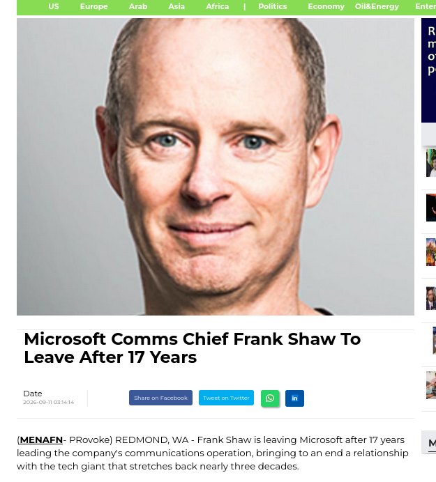 Microsoft Comms Chief Frank Shaw To Leave After 17 Years