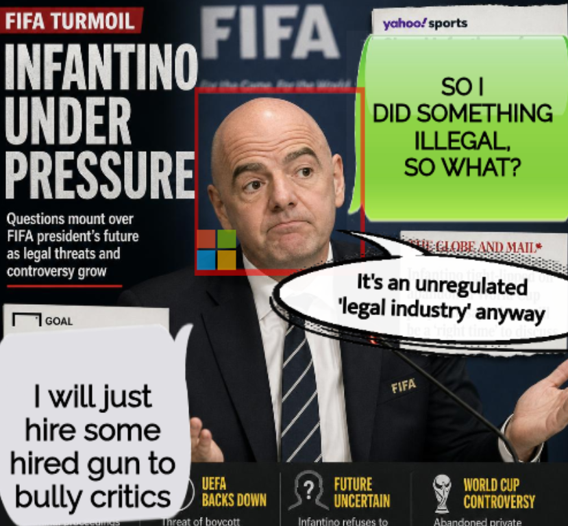 So I did something illegal, so what? It's an unregulated 'legal industry' anyway; I will just hire some hired gun to bully critics