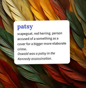scapegoat. red herring. person accused of a something as a cover for a bigger more elaborate crime.