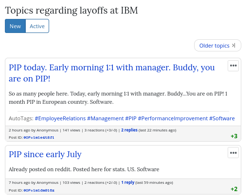 Topics regarding layoffs at IBM
