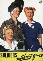 Three vintage retro women from 1940s during world war 2 poster, print