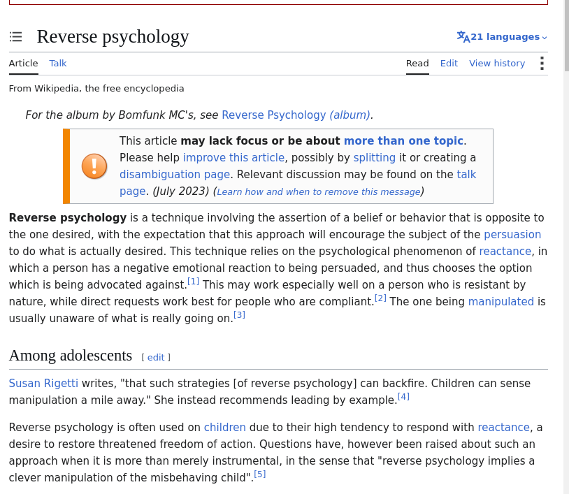 Reverse psychology