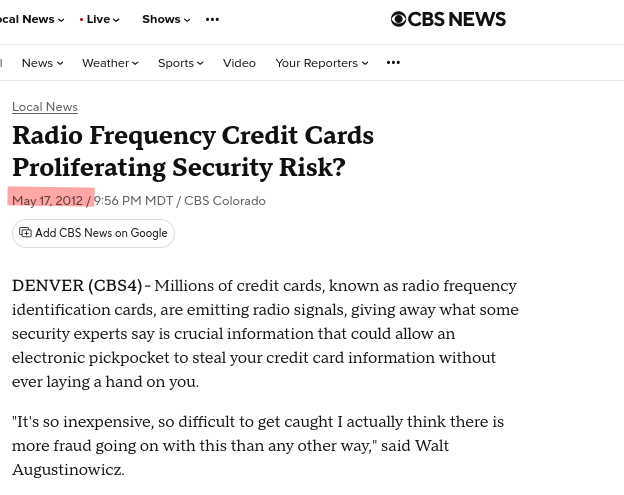Radio Frequency Credit Cards Proliferating Security Risk?