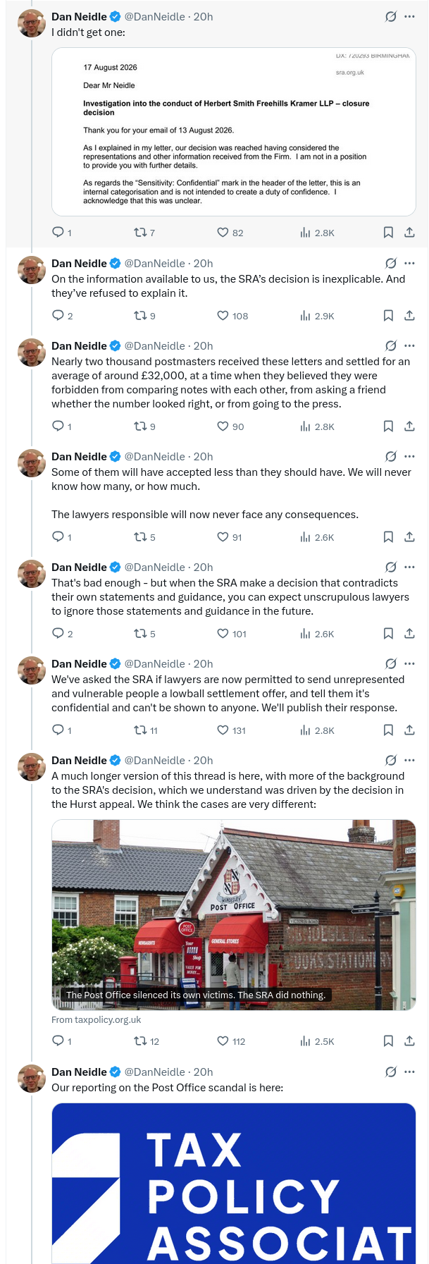 On the information available to us, the SRA’s decision is inexplicable. And they’ve refused to explain it.