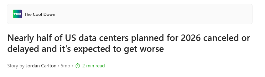 Nearly half of US data centers planned for 2026 canceled or delayed and it's expected to get worse